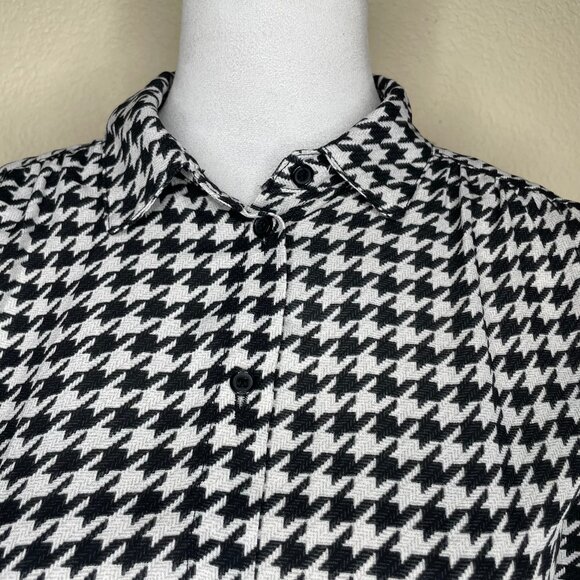 H&M Women's Houndstooth Long Sleeve Collared Button Down Blouse Top Small - Picture 2 of 13